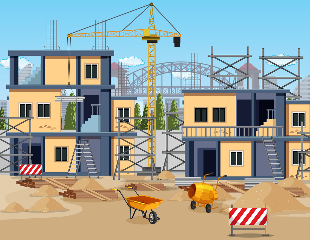 Clip art of a construction site with a shipping container that was delivered