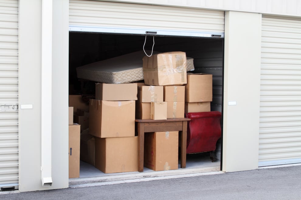 Self storage warehouse building with an open unit.